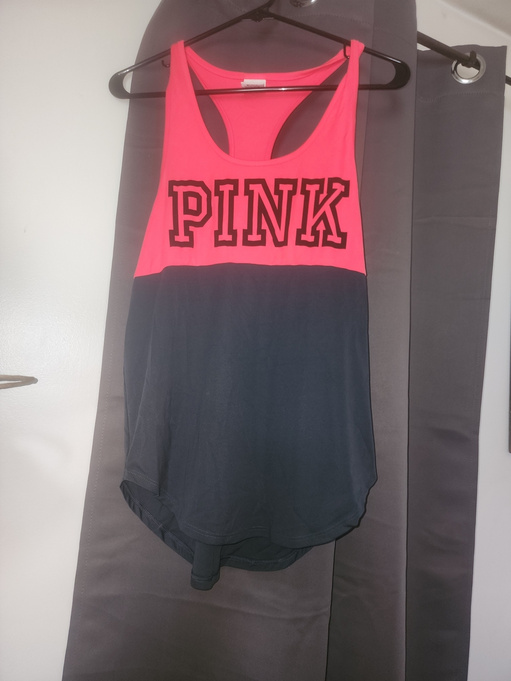 PINK Victoria's Secret Neon Pink and Grey Colorblock Racerback Tank